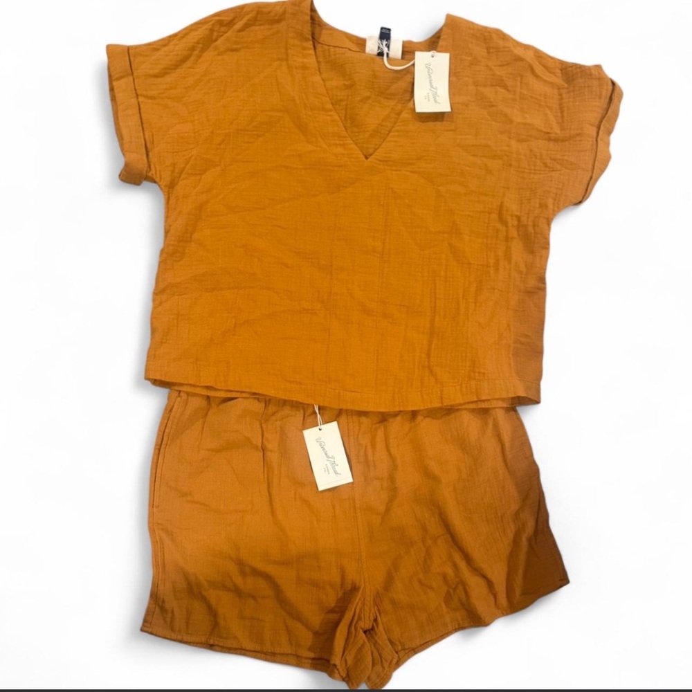 Mustard Two-Piece V-Neck Top and Shorts Set